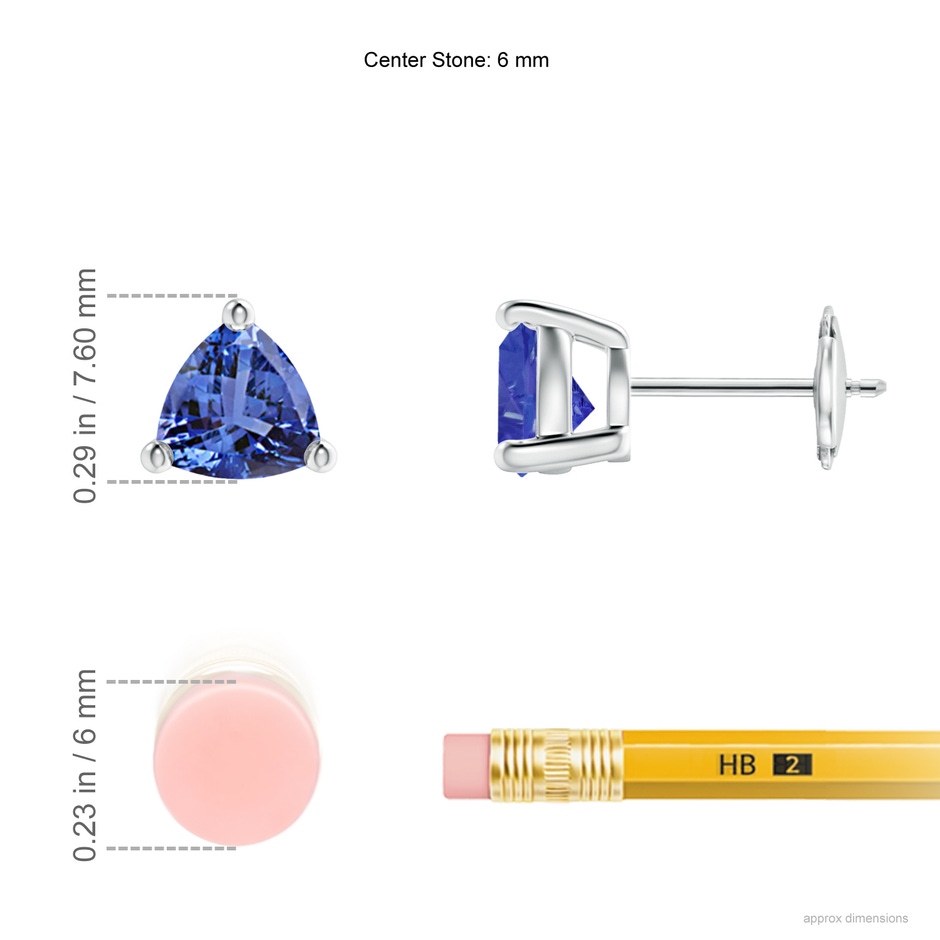 6mm AA Basket-Set Trillion Tanzanite Stud Earrings in White Gold ruler