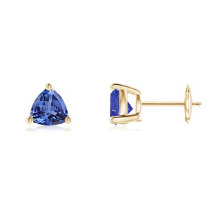 6mm AA Basket-Set Trillion Tanzanite Stud Earrings in Yellow Gold