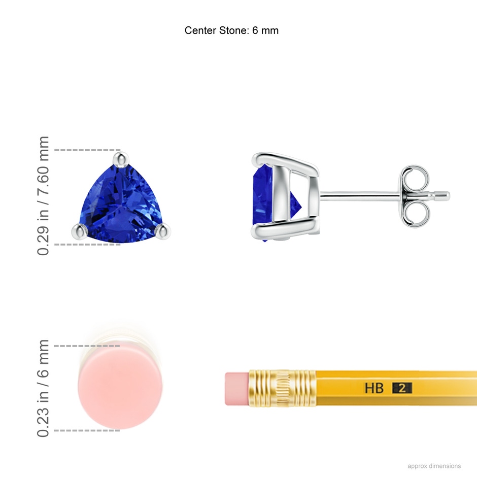 6mm AAA Basket-Set Trillion Tanzanite Stud Earrings in S999 Silver ruler