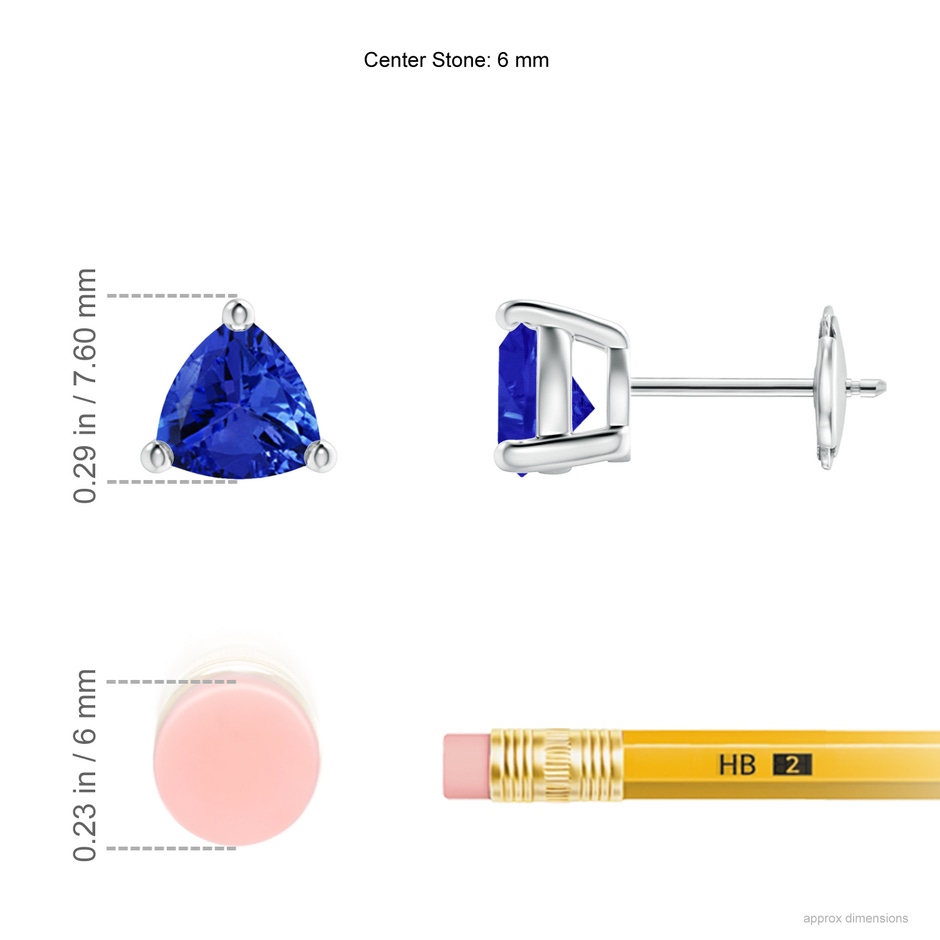 6mm AAA Basket-Set Trillion Tanzanite Stud Earrings in White Gold ruler