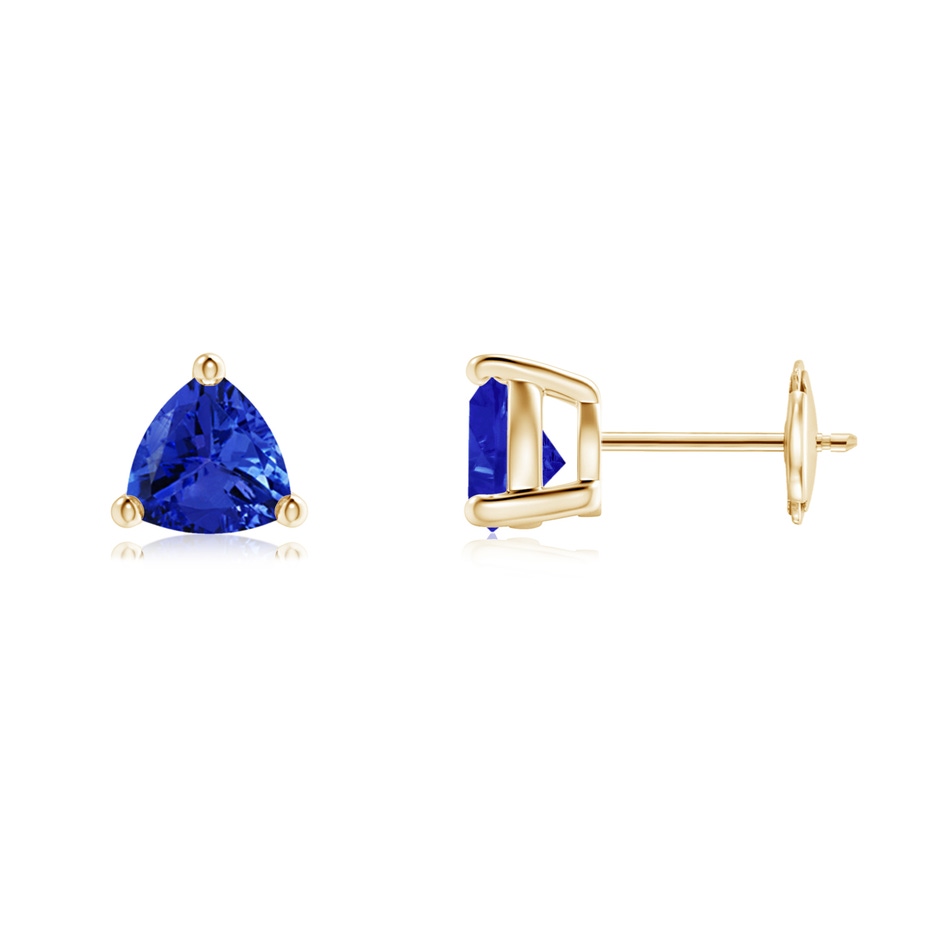 6mm AAA Basket-Set Trillion Tanzanite Stud Earrings in Yellow Gold 