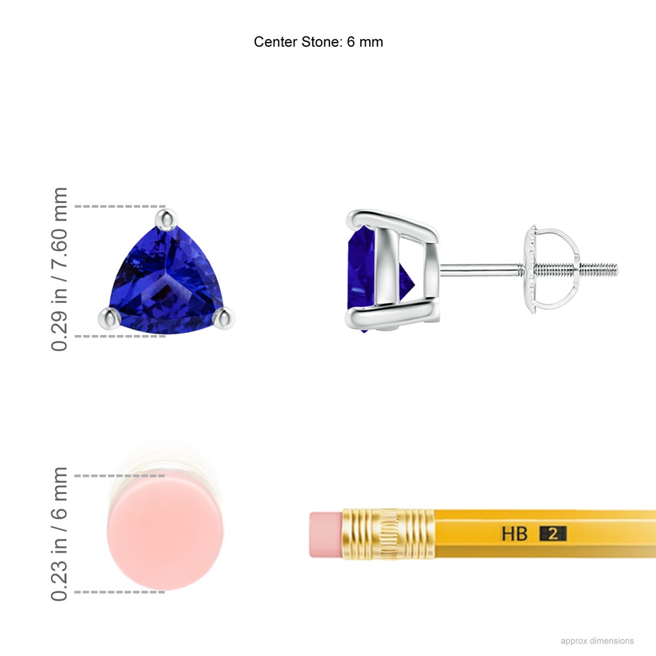 6mm AAAA Basket-Set Trillion Tanzanite Stud Earrings in P950 Platinum ruler