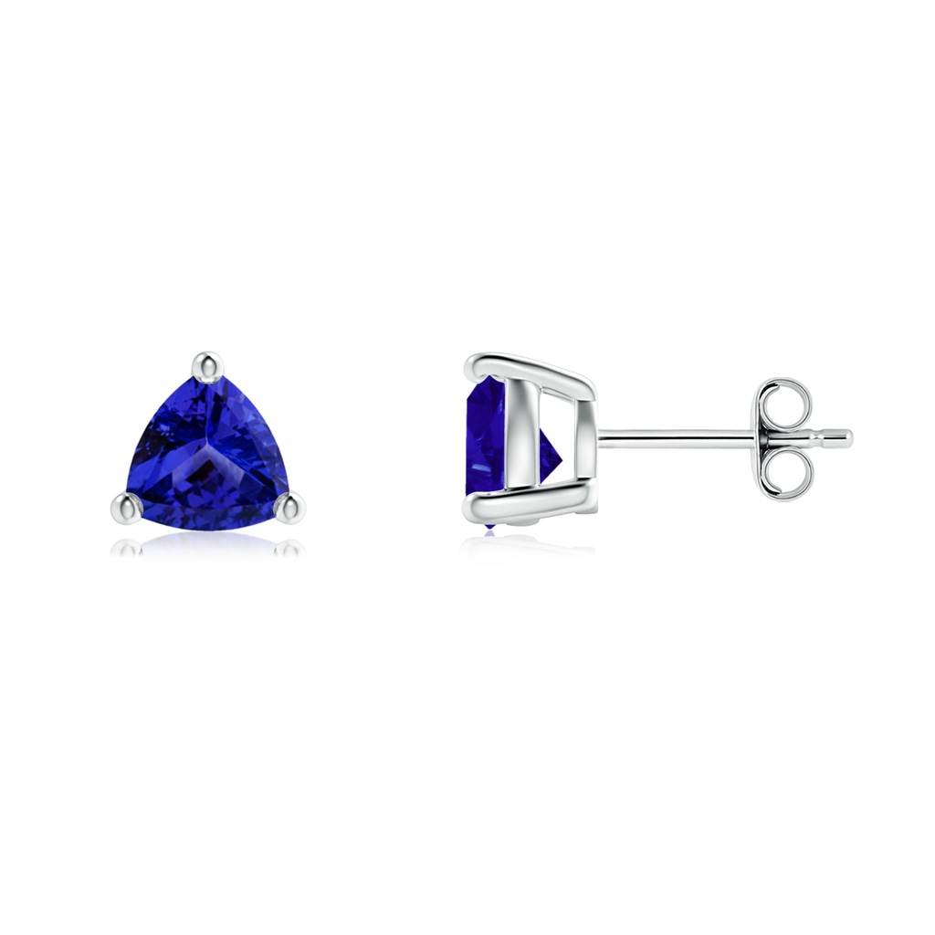 6mm AAAA Basket-Set Trillion Tanzanite Stud Earrings in S999 Silver