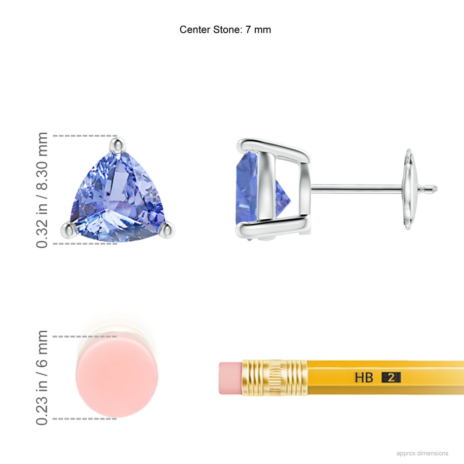 7mm A Basket-Set Trillion Tanzanite Stud Earrings in White Gold ruler