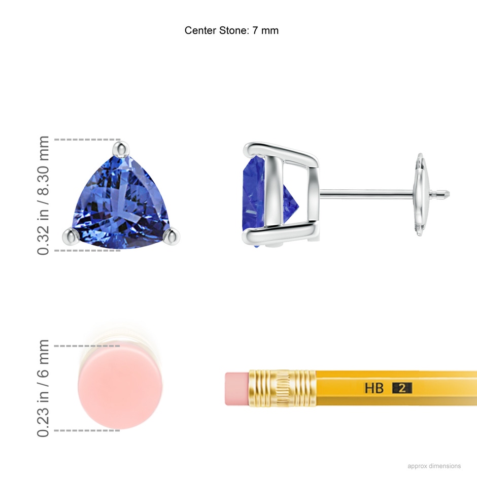7mm AA Basket-Set Trillion Tanzanite Stud Earrings in White Gold ruler