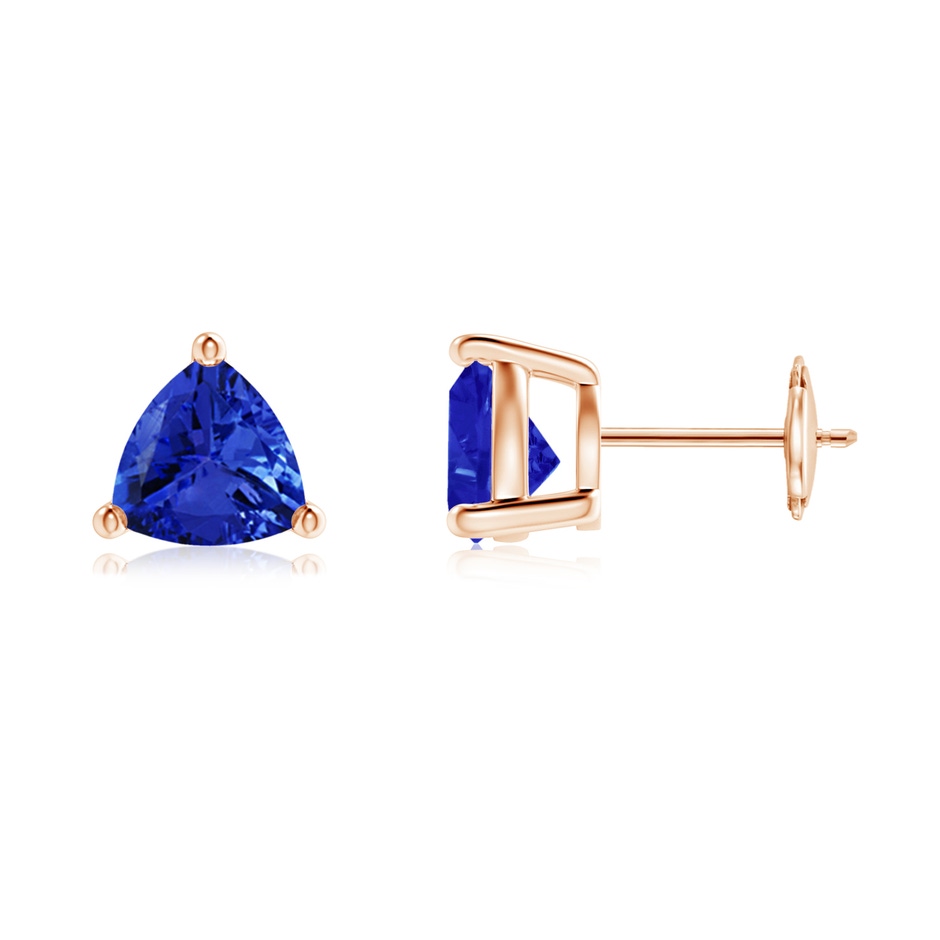 7mm AAA Basket-Set Trillion Tanzanite Stud Earrings in Rose Gold 