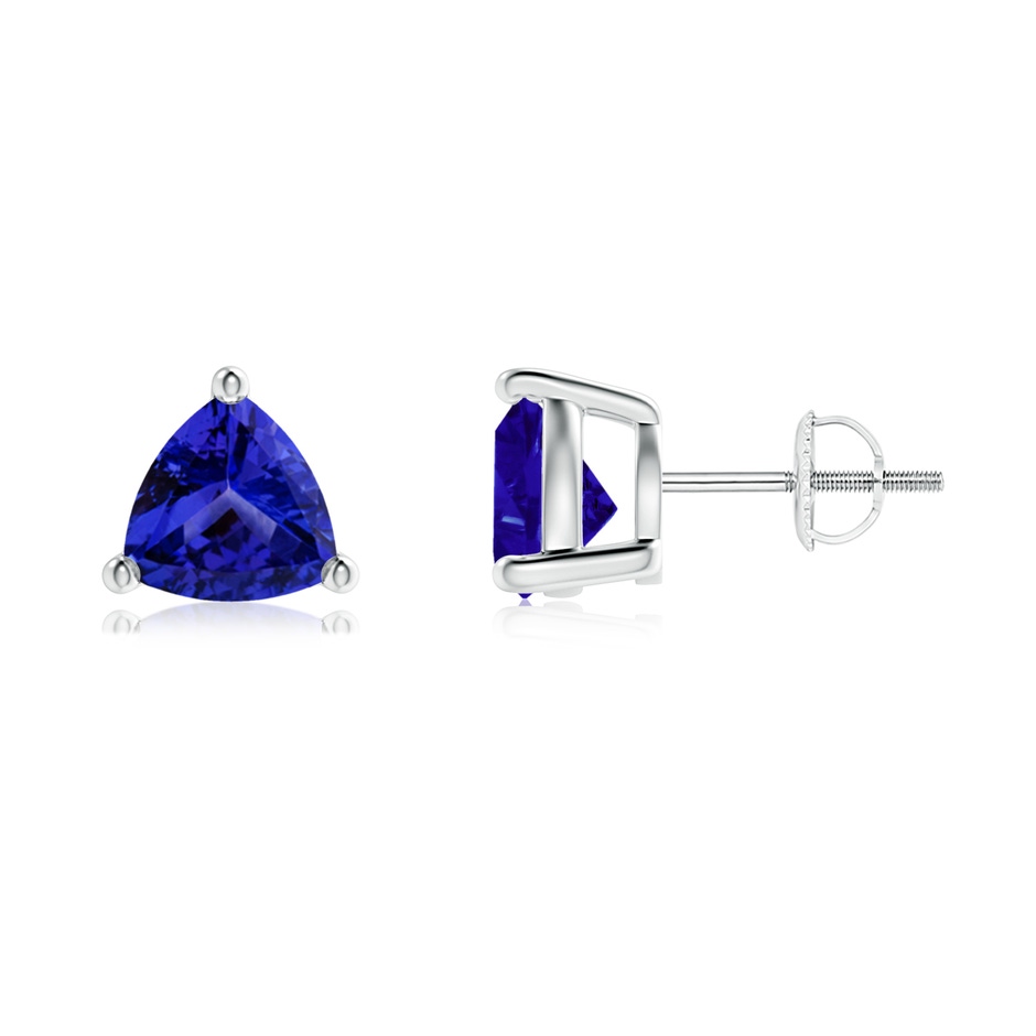 7mm AAAA Basket-Set Trillion Tanzanite Stud Earrings in P950 Platinum 