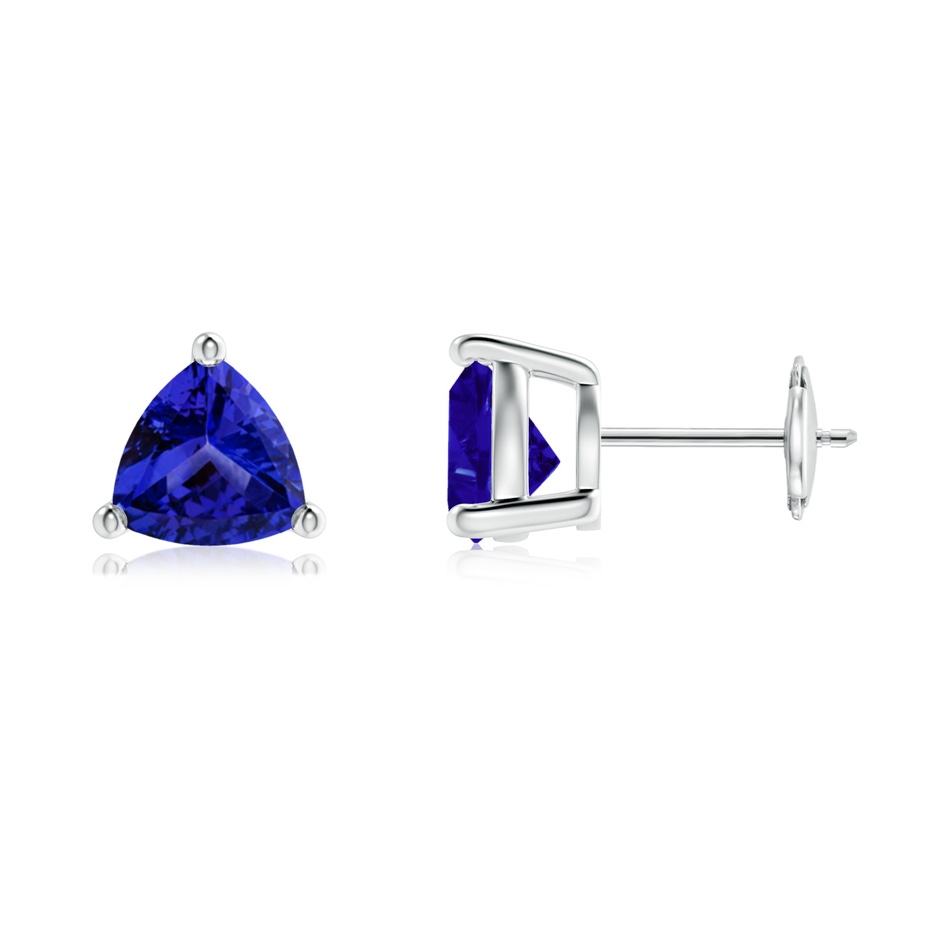 7mm AAAA Basket-Set Trillion Tanzanite Stud Earrings in White Gold 