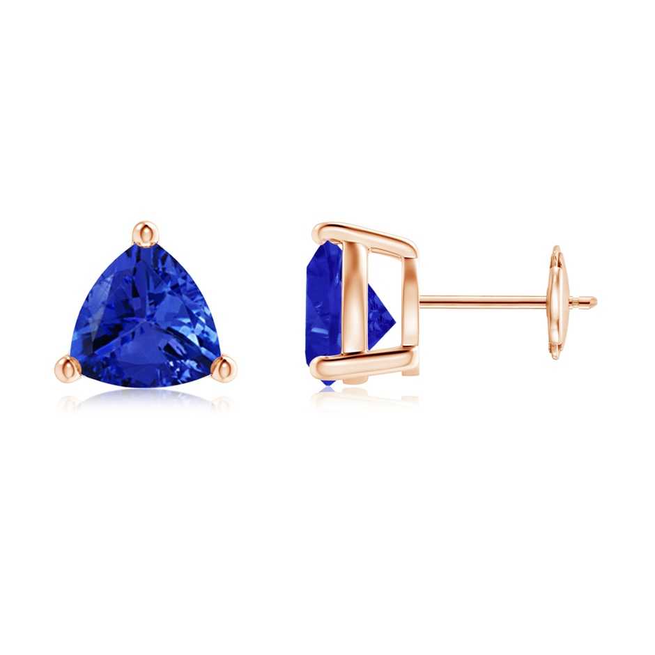 8mm AAA Basket-Set Trillion Tanzanite Stud Earrings in Rose Gold 