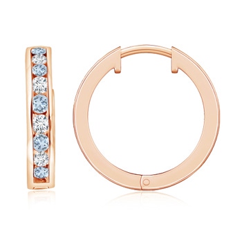2mm A Channel-Set Aquamarine and Diamond Hinged Hoop Earrings in Rose Gold 