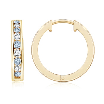2mm A Channel-Set Aquamarine and Diamond Hinged Hoop Earrings in Yellow Gold 