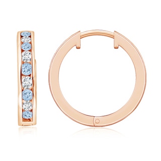 2mm AA Channel-Set Aquamarine and Diamond Hinged Hoop Earrings in Rose Gold