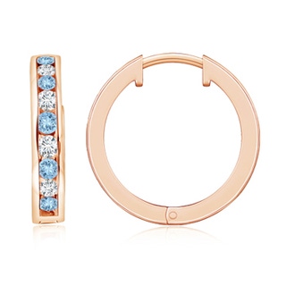 2mm AAA Channel-Set Aquamarine and Diamond Hinged Hoop Earrings in 10K Rose Gold