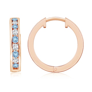 2mm AAA Channel-Set Aquamarine and Diamond Hinged Hoop Earrings in Rose Gold