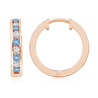 2mm AAAA Channel-Set Aquamarine and Diamond Hinged Hoop Earrings in 10K Rose Gold