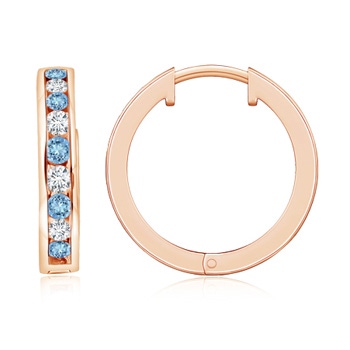 2mm AAAA Channel-Set Aquamarine and Diamond Hinged Hoop Earrings in Rose Gold