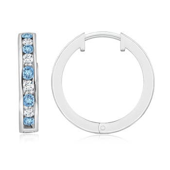 Channel-Set Aquamarine and Diamond Hinged Hoop Earrings