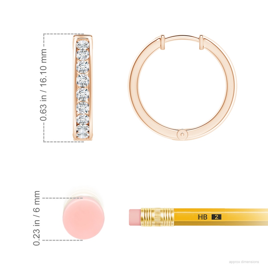 1.9mm GVS2 Channel-Set Diamond Hinged Hoop Earrings in Rose Gold ruler