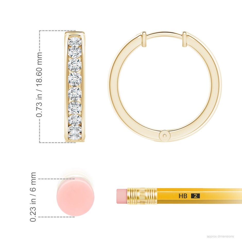 2.2mm GVS2 Channel-Set Diamond Hinged Hoop Earrings in Yellow Gold ruler