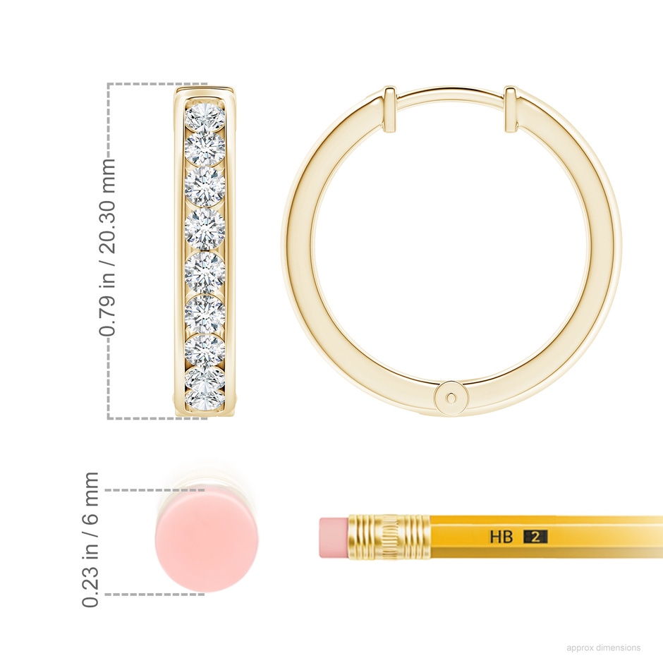 2.4mm GVS2 Channel-Set Diamond Hinged Hoop Earrings in Yellow Gold ruler