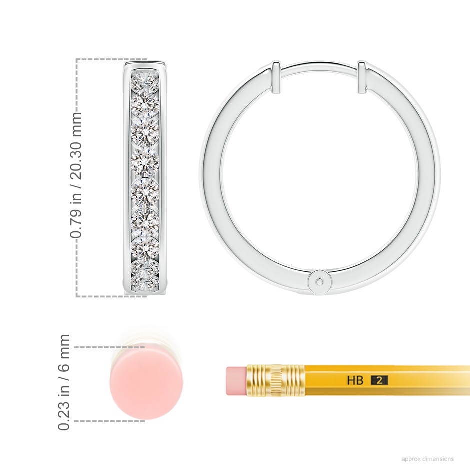 2.4mm IJI1I2 Channel-Set Diamond Hinged Hoop Earrings in White Gold ruler