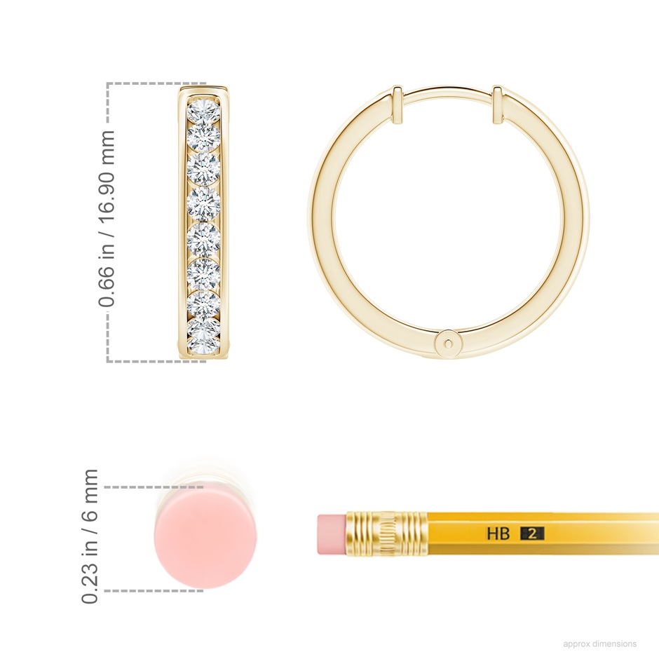 2mm GVS2 Channel-Set Diamond Hinged Hoop Earrings in Yellow Gold ruler