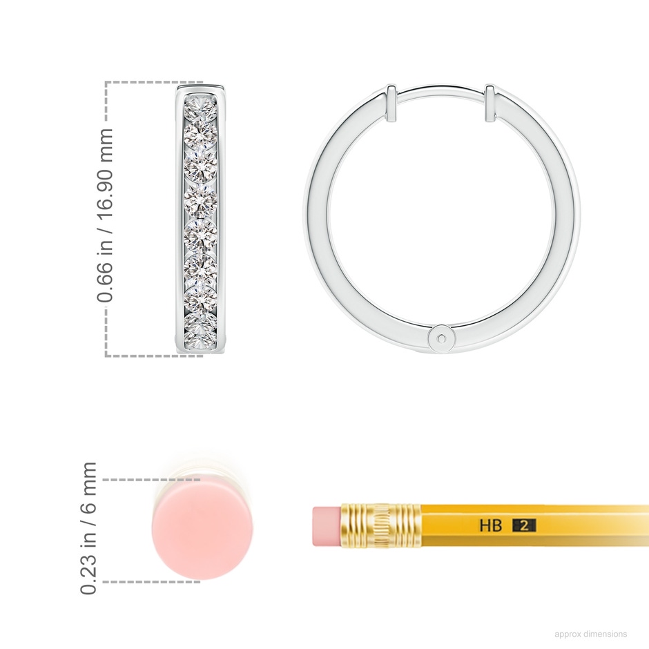 2mm IJI1I2 Channel-Set Diamond Hinged Hoop Earrings in White Gold ruler