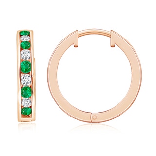 2mm AAA Channel-Set Emerald and Diamond Hinged Hoop Earrings in 9K Rose Gold