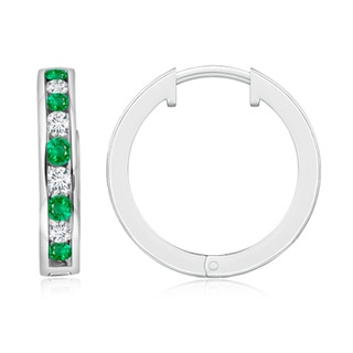 2mm AAA Channel-Set Emerald and Diamond Hinged Hoop Earrings in White Gold