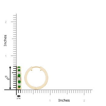 2mm AAAA Channel-Set Emerald and Diamond Hinged Hoop Earrings in Yellow Gold Product Image