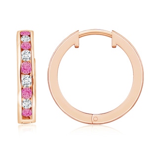2mm AA Channel-Set Pink Sapphire and Diamond Hinged Hoop Earrings in 10K Rose Gold