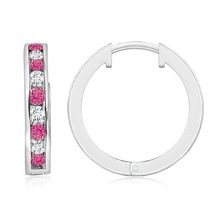 2mm AAA Channel-Set Pink Sapphire and Diamond Hinged Hoop Earrings in White Gold