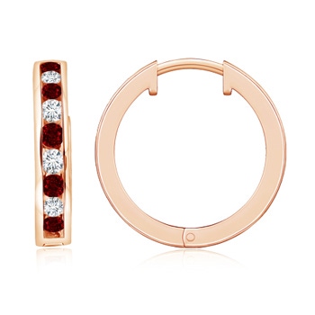 2mm AAAA Channel-Set Ruby and Diamond Hinged Hoop Earrings in Rose Gold