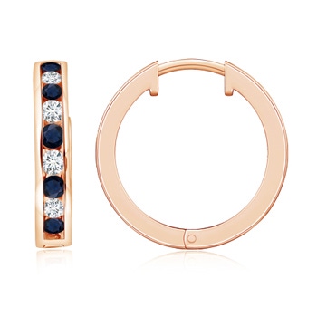2mm A Channel-Set Blue Sapphire and Diamond Hinged Hoop Earrings in Rose Gold 