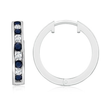 2mm A Channel-Set Blue Sapphire and Diamond Hinged Hoop Earrings in White Gold 