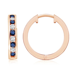 2mm AA Channel-Set Blue Sapphire and Diamond Hinged Hoop Earrings in Rose Gold