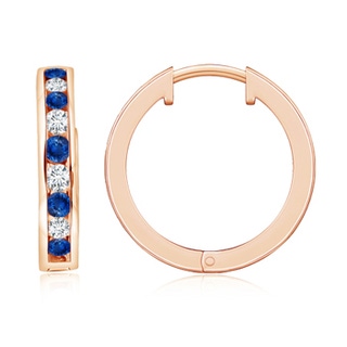 2mm AAA Channel-Set Blue Sapphire and Diamond Hinged Hoop Earrings in 10K Rose Gold