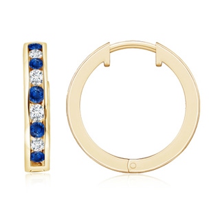2mm AAA Channel-Set Blue Sapphire and Diamond Hinged Hoop Earrings in Yellow Gold