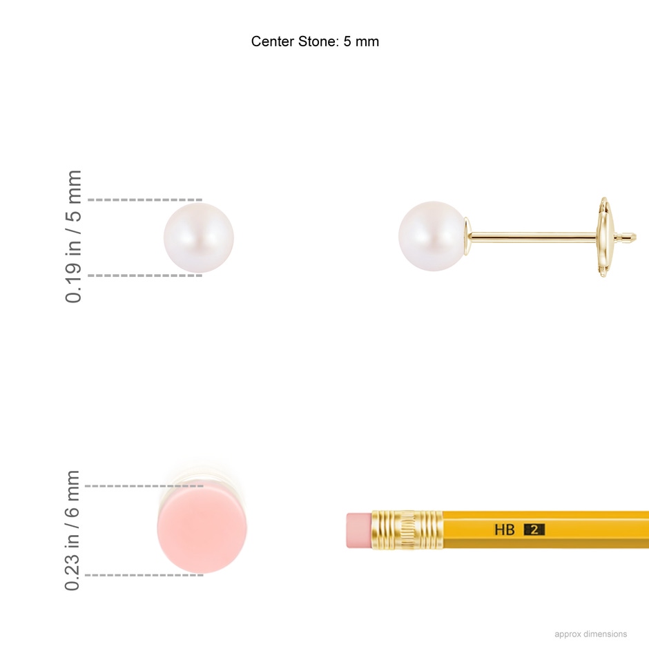 5mm AA Classic Japanese Akoya Pearl Solitaire Studs in 9K Yellow Gold ruler