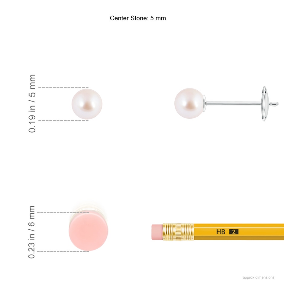 5mm AAA Classic Japanese Akoya Pearl Solitaire Studs in White Gold ruler