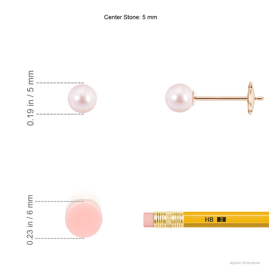 5mm AAAA Classic Japanese Akoya Pearl Solitaire Studs in Rose Gold ruler