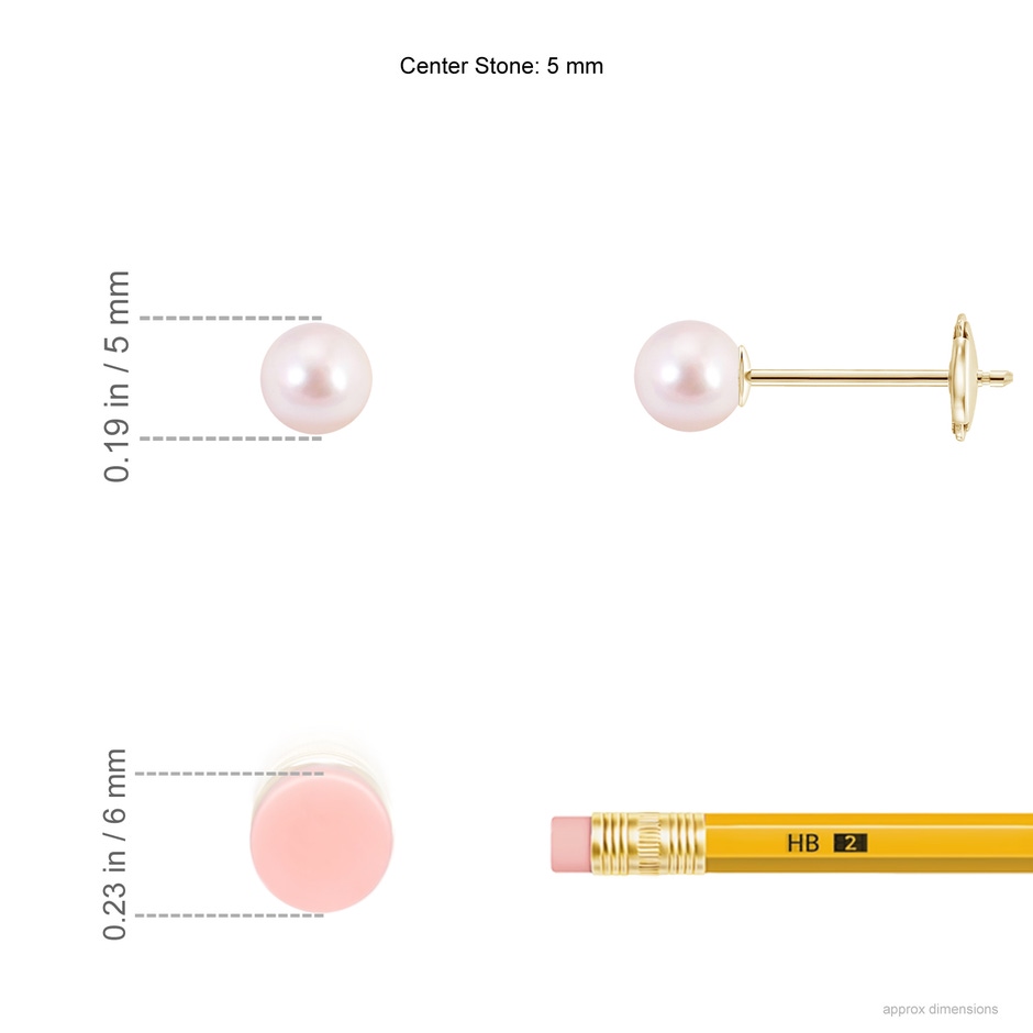 5mm AAAA Classic Japanese Akoya Pearl Solitaire Studs in Yellow Gold ruler