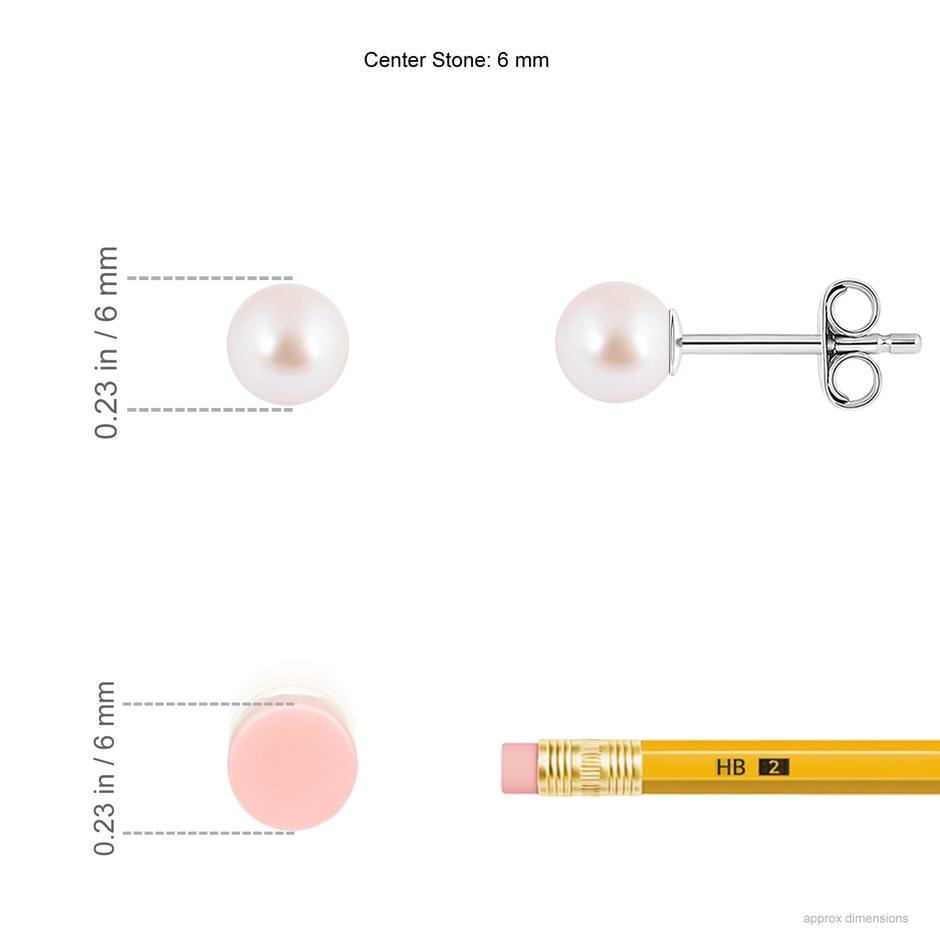 6mm AAA Classic Japanese Akoya Pearl Solitaire Studs in S999 Silver ruler