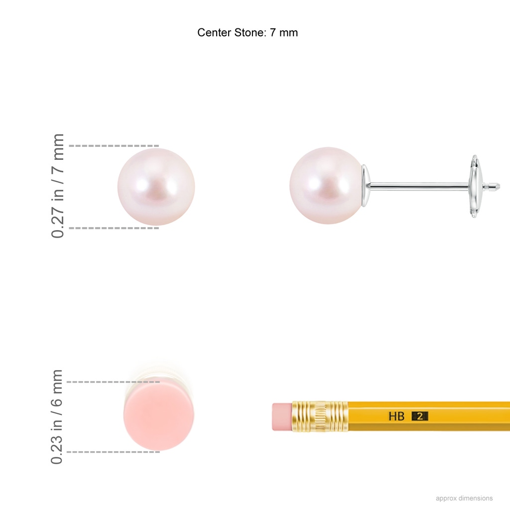 7mm AAAA Classic Japanese Akoya Pearl Solitaire Studs in White Gold Ruler