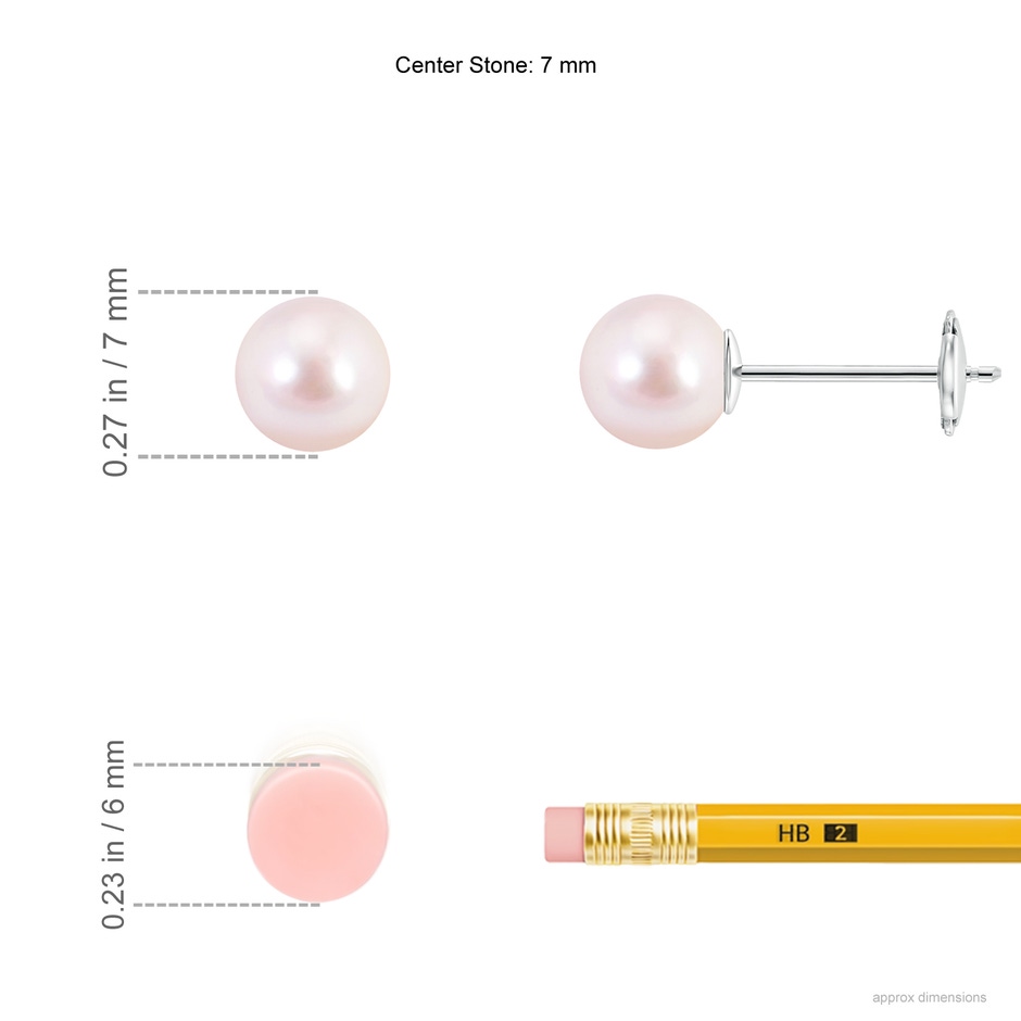 7mm AAAA Classic Japanese Akoya Pearl Solitaire Studs in White Gold ruler