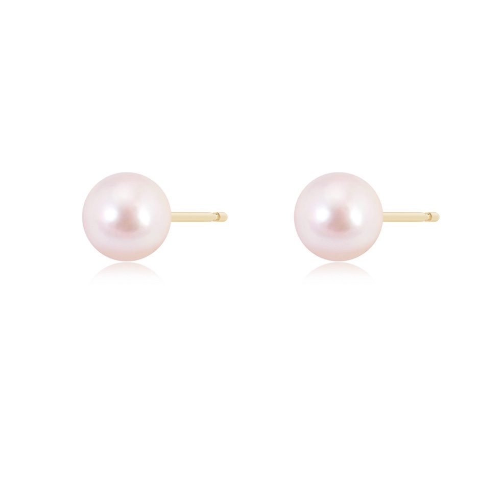 7mm AAAA Classic Japanese Akoya Pearl Solitaire Studs in Yellow Gold side-1
