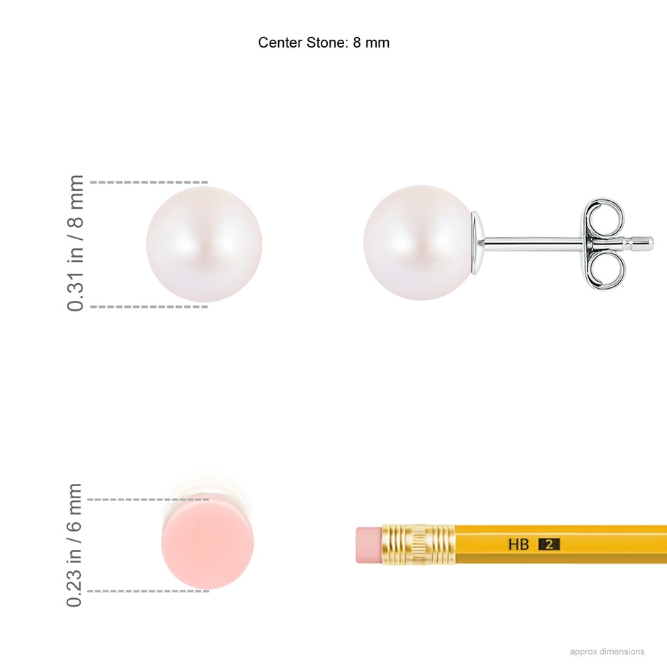 8mm AA Classic Japanese Akoya Pearl Solitaire Studs in S999 Silver ruler
