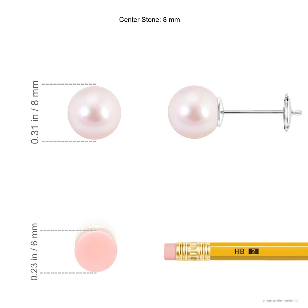 8mm AAAA Classic Japanese Akoya Pearl Solitaire Studs in White Gold - ruler