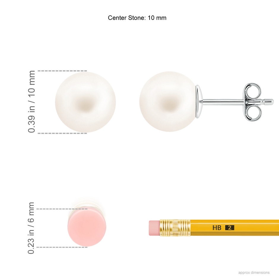 10mm AA Classic Freshwater Pearl Solitaire Studs in S999 Silver ruler