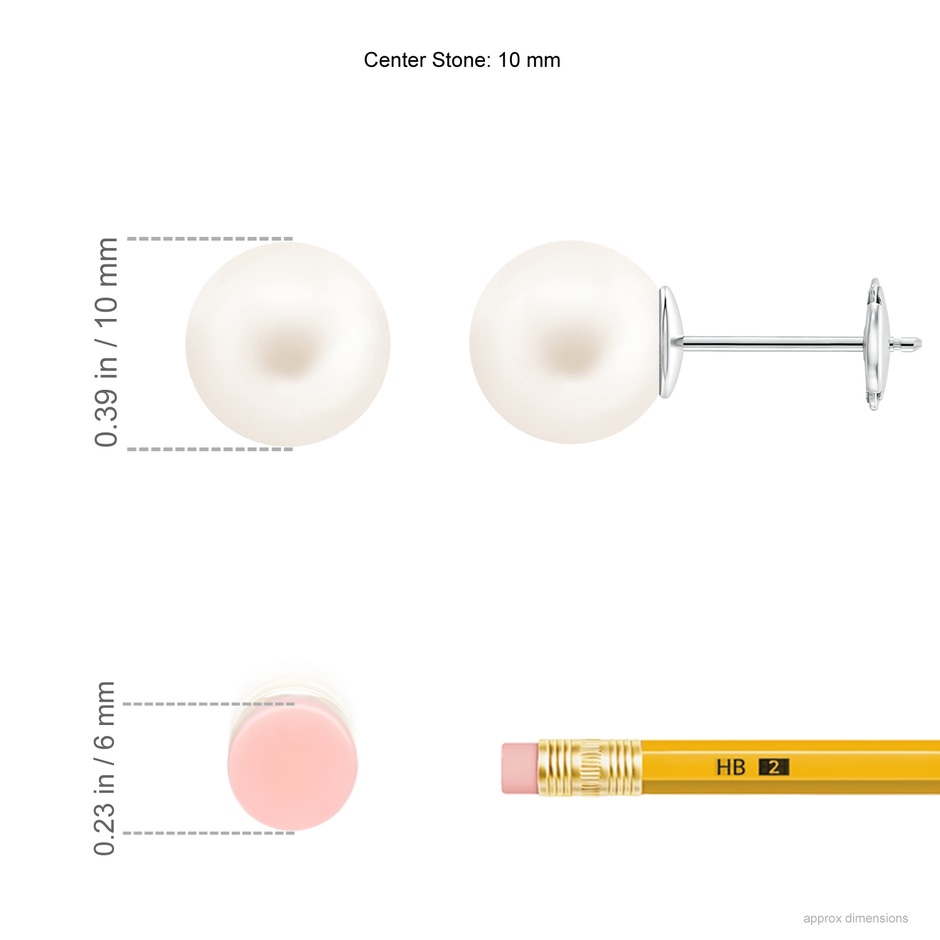 10mm AA Classic Freshwater Pearl Solitaire Studs in White Gold ruler
